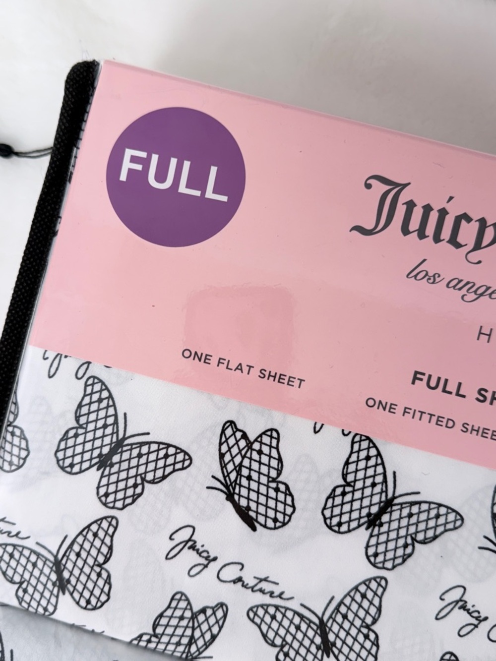 Juicy Couture Butterfly Print Full Sheet Set 6 Piece Bedding White Black Full - Picture 4 of 6